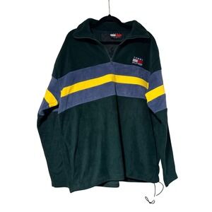 Tommy Hilfiger Vintage 90s Fleece Quarter Zip Mens XL Green Blue Yellow